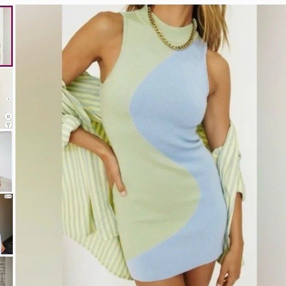 Vrg Grl Dresses & Skirts - VRG GRL Blue Green Wavy Colorblock Knit Sleeveless Mini Dress Womens 8 retro mod